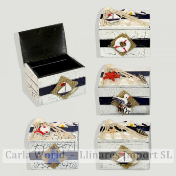 Nautical wooden box. White with blue crackle. Assorted.7x5,5x5,5cm