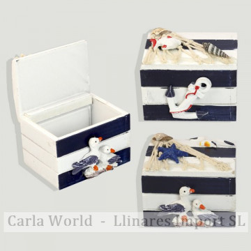 Nautical wooden box. White and blue. Assorted. 7x5,5x5,5cm