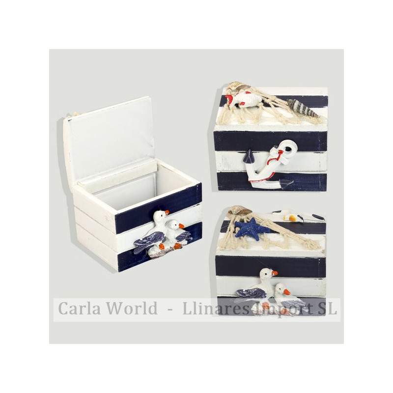 Caja madera náutico. Blanco y azul. Surtidos. 7x5,5x5,5cm Caja madera náutico. Blanco y azul. Surtidos. 7x5,5x5,5cm