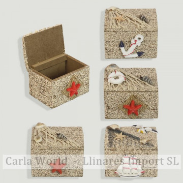 Nautical wooden box. Brown and sand. Assorted. 7x5,5x5,5cm