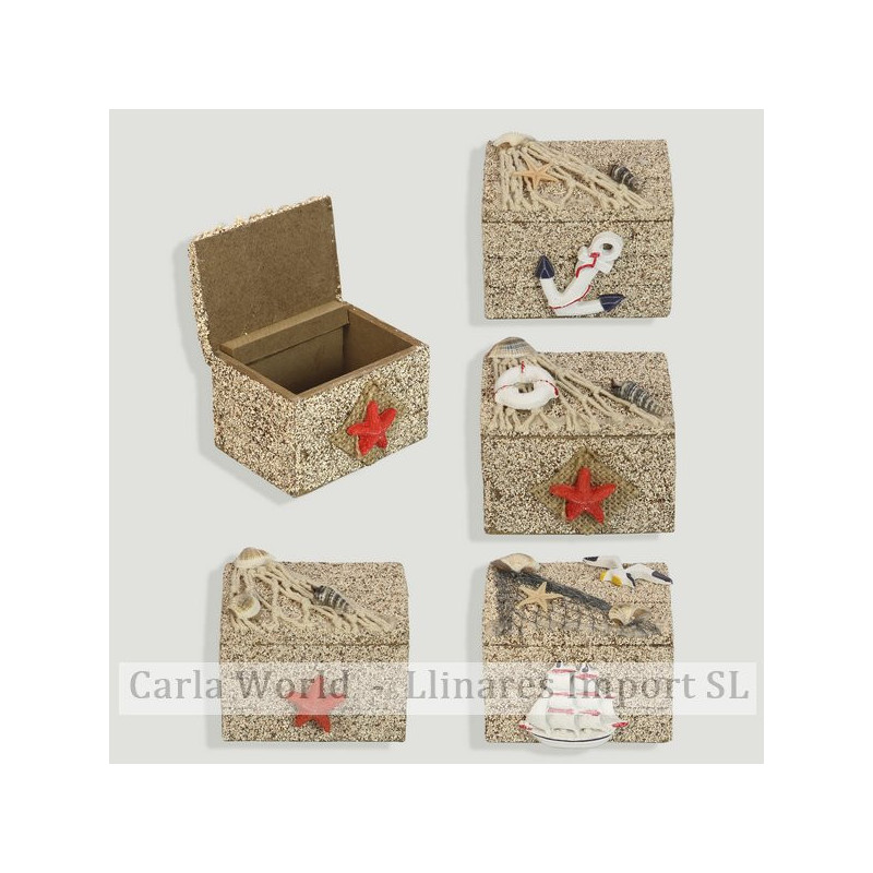 Boîte nautique en bois. Brun et sable. Assortis. 7x5,5x5,5cm Boîte nautique en bois. Brun et sable. Assortis. 7x5,5x5,5cm