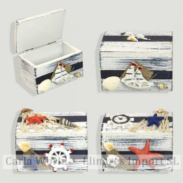 Nautical wooden box. White and blue blurred. Assorted. 9x6x6cm