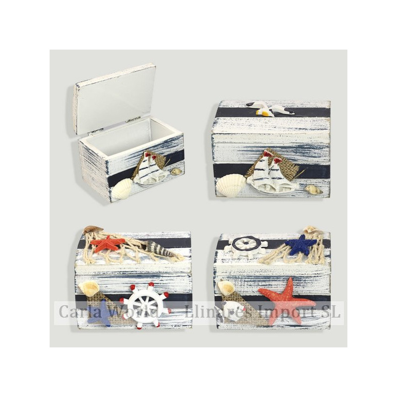 Caja madera náutico. Blanco y azul difuminado. Surtidos. 9x6x6cm Caja madera náutico. Blanco y azul difuminado. Surtidos. 9x6x6cm