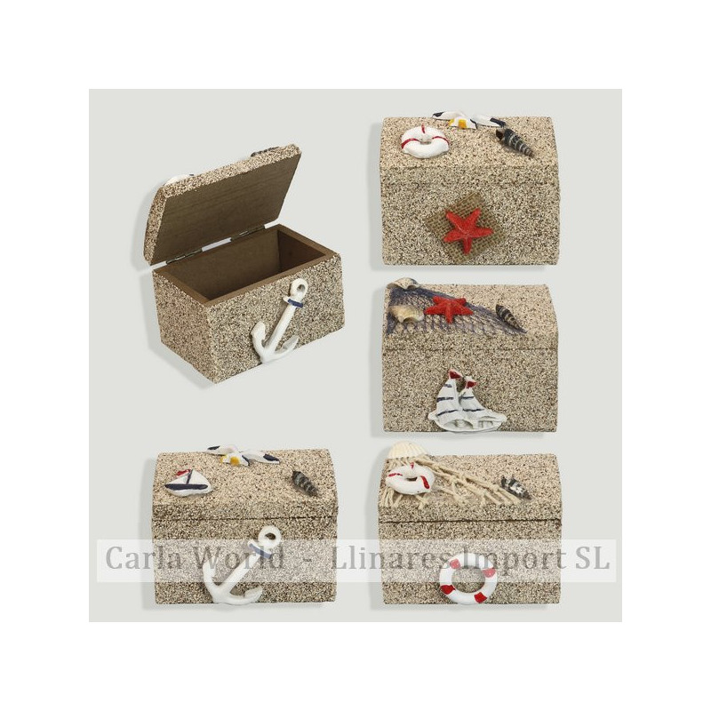 Nautical wooden box. Brown with sand. Assorted. 9x6x6cm Nautical wooden box. Brown with sand. Assorted. 9x6x6cm