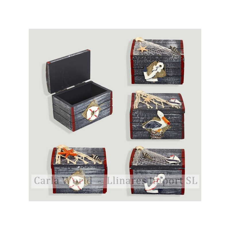 Nautical wooden box. Blue border and red. Assorted. 9x6x6cm Nautical wooden box. Blue border and red. Assorted. 9x6x6cm