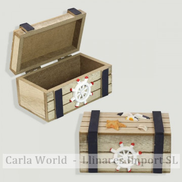 Caja madera náutico. Marrón y azul. 11x6x5,5cm