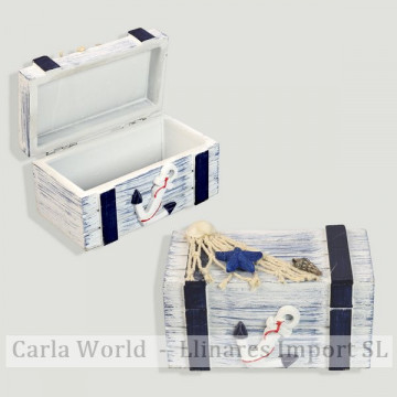 Nautical wooden box. Faded blue. 11x6x5,5cm
