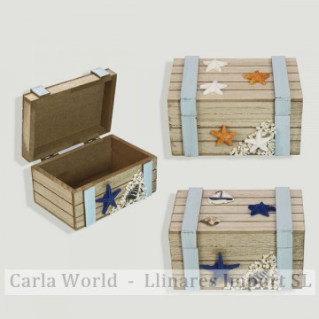 Nautical wooden box. Brown and blue. Assorted. 12x8x6,5cm