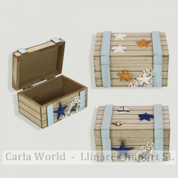 Caja madera náutico. Marrón y azul. Surtidos. 12x8x6,5cm