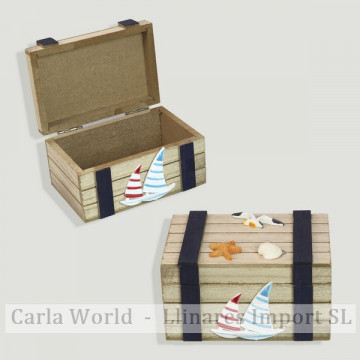 Caja madera náutico. Marrón y azul. 12x8x6,5cm