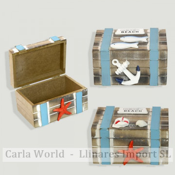 Nautical wooden box. Dark brown and blue. Assorted. 12x8x6,5cm