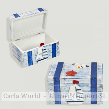 Caja madera náutico. Azul difuminado. 12x8x6,5cm