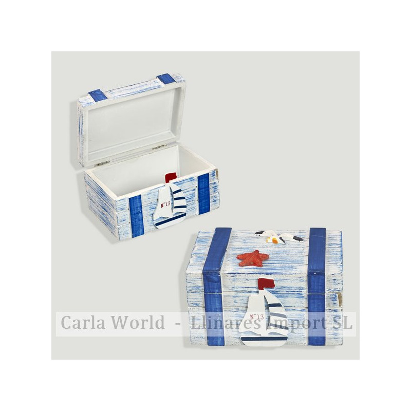 Caixa de madeira náutica. Azul desbotado. 12x8x6,5cm Caixa de madeira náutica. Azul desbotado. 12x8x6,5cm