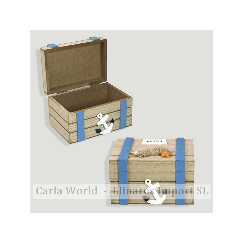 Nautical wooden box. BEACH. Brown and Blue. 15x10x9cm Nautical wooden box. BEACH. Brown and Blue. 15x10x9cm