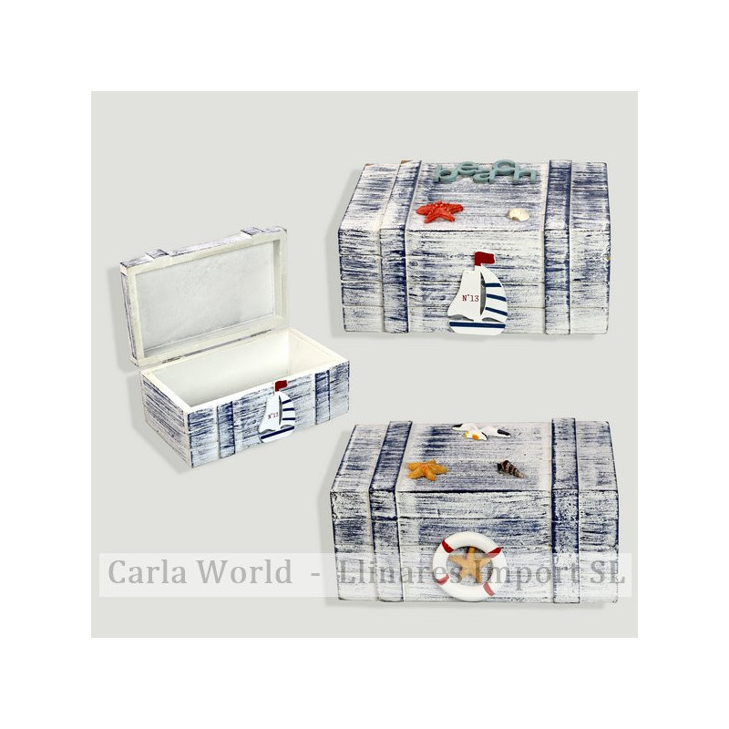 Nautical wooden box. Blue diffusion. Assorted. 17x10x7,5cm Nautical wooden box. Blue diffusion. Assorted. 17x10x7,5cm