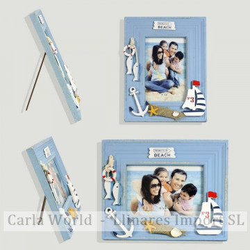 Photo frame. BEACH. Vertical and horizontal blue. 18x23cm (Photo: 9x14cm)