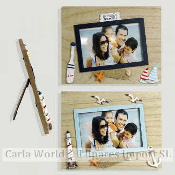 Photo frame. Nautical. Brown horizontal. 23x18cm (Photo: 9x14cm)