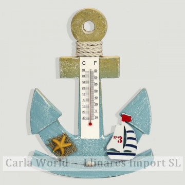 Wooden table thermometer. Blue anchor. 16x21cm