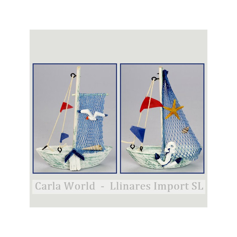Barquito madera. Turquesa difuminado. Vela azul. 11x15cm Barquito madera. Turquesa difuminado. Vela azul. 11x15cm