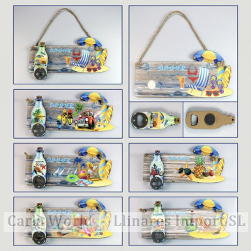 Wooden panel. SUMMER. Bottle opener-magnet. Assorted. 29x13cm 