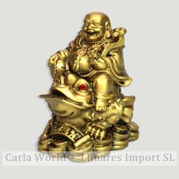 Golden resin Buddha. Sitting on a toad. 8cm