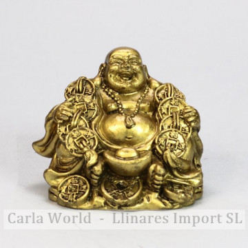 Bouddha en résine dorée. Les pièces de monnaie. 6cm