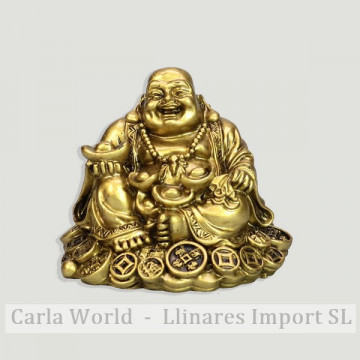 Golden resin Buddha. Sitting with bowls. 6cm