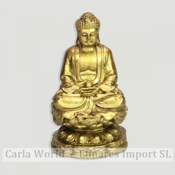 Golden resin Buddha. Sitting on a throne. 10,5cm