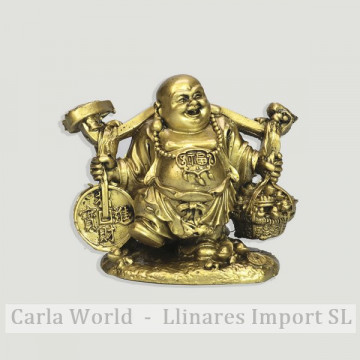 Golden resin Buddha. Smiling sack of fortune. 12x10cm