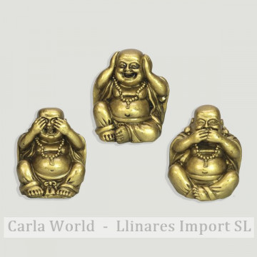 Ensemble de 3 bouddhas en résine dorée. PAS DE PARLEMENT / D'ÉCOUTE / SUR. 6,5cm
