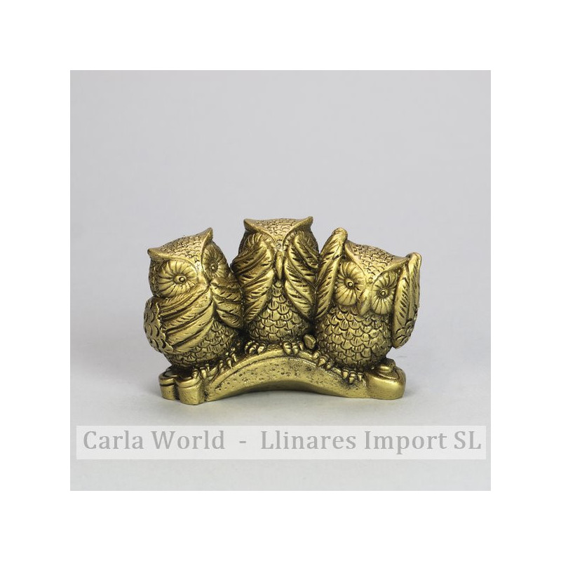 Gold resin owls. NO HEARING/SEEING/SPEAKING 9x6cm Gold resin owls. NO HEARING/SEEING/SPEAKING 9x6cm