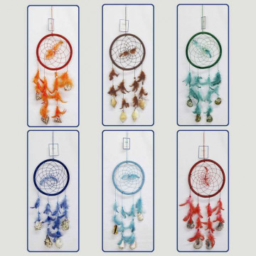 Mobile dreamcatcher. Shells and feathers. Assorted colors. 15x35cm