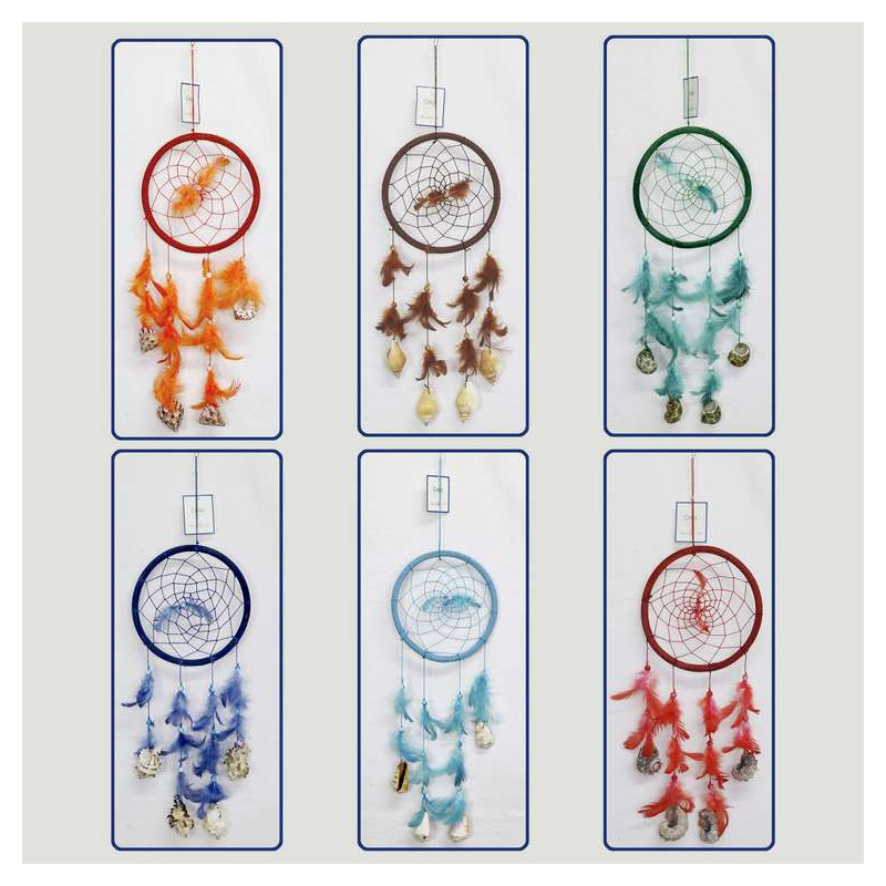 Movil dreamcatcher. Conchas y plumas. Colores surtidos. 15x35cm Movil dreamcatcher. Conchas y plumas. Colores surtidos. 15x35cm