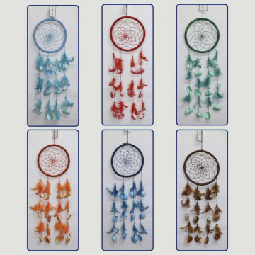 Mobile dreamcatcher. Shells and feathers. Assorted colors. 15x40cm