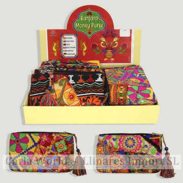 BANJARA MONEY PURSE. Monedero con pumpum. Modelos surtidos. 12,50x19,50cm