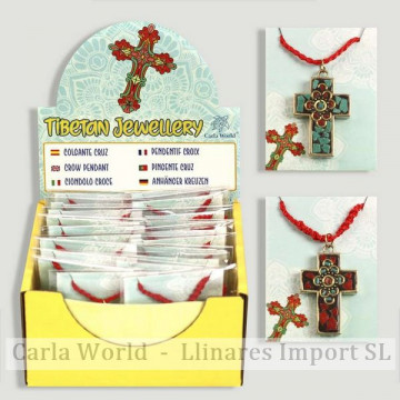 TIBETAN JEWELLERY. Cross pendant decorated with cord. Assortments