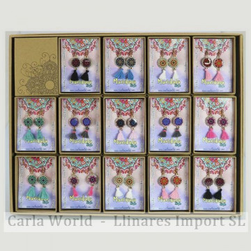 EARRINGS MANDALA. Pack 15. Pendientes mandala cristal con pumpum. Surtidos