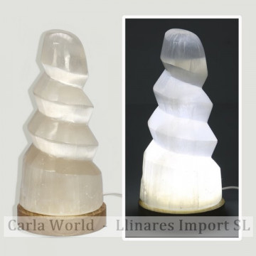 Selenite lamp. Spiral with white light and USB with adapter. 22cm