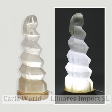 Selenite lamp. Spiral with white light and USB with adapter. 27cm