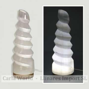 Selenite lamp. Spiral with white light and USB with adapter. 32cm