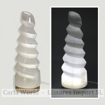 Lâmpada Selenite. Espiral com luz branca e USB com adaptador. 32cm