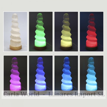 Selenite lamp. Color changing spiral and USB with adapter. 27,5cm