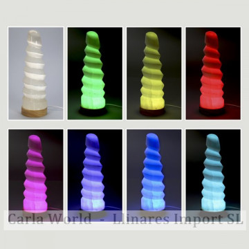 Selenite lamp. Color changing spiral and USB with adapter. 32,5cm