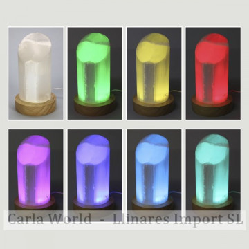 Selenite lamp. Cylindrical with color change and USB with adapter. 17,5cm