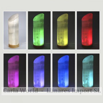 Selenite lamp. Cylindrical with color change and USB with adapter. 32,5cm