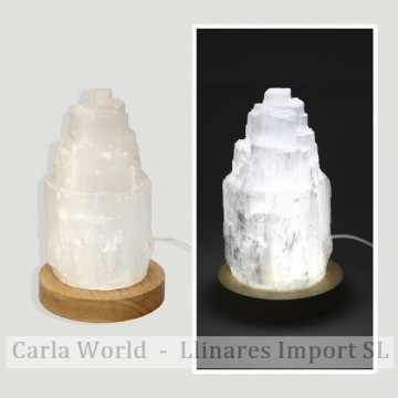 Lâmpada Selenite. Luz branca e USB com adaptador. 17cm