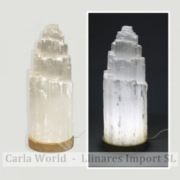 Lâmpada Selenite. Luz branca e USB com adaptador. 27cm