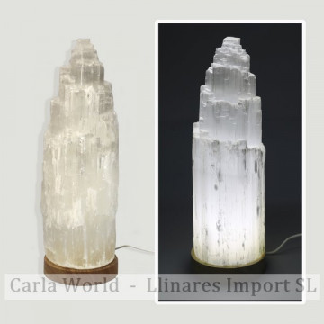 Lâmpada Selenite. Luz branca e USB com adaptador. 32cm