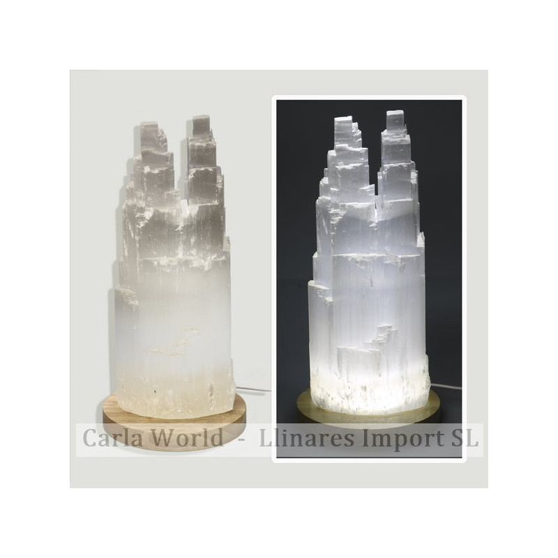 Double Selenite lamp. White light and USB with adapter. 32cm Double Selenite lamp. White light and USB with adapter. 32cm