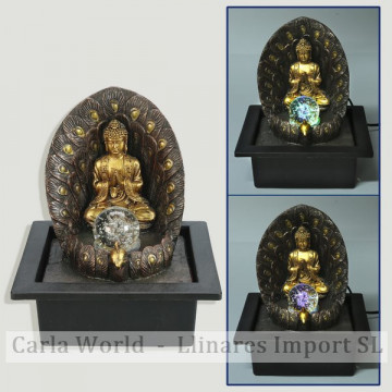 Fuente resina. Buda dorado altar con bola. 23x17x25cm